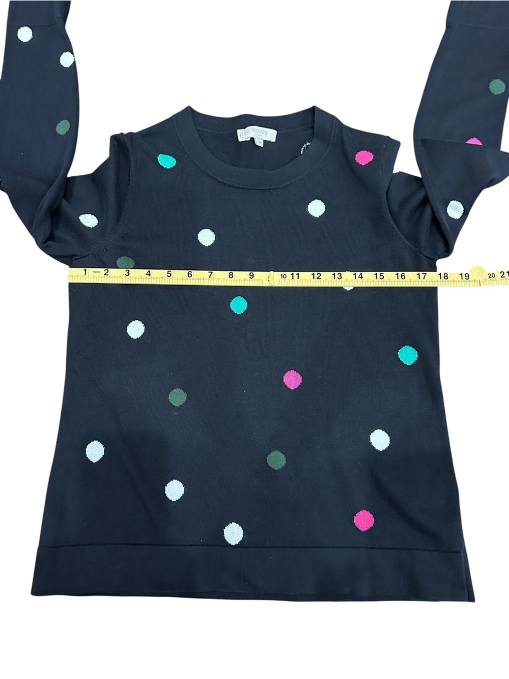 Hobbs London Women’s Amelia Navy Cotton Spot Print Sweater Big Polka Dots Medium - Picture 7 of 12